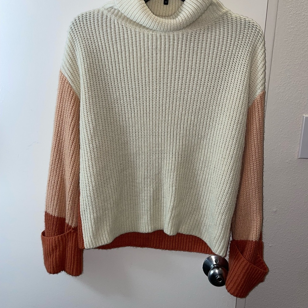Color block turtleneck sweater